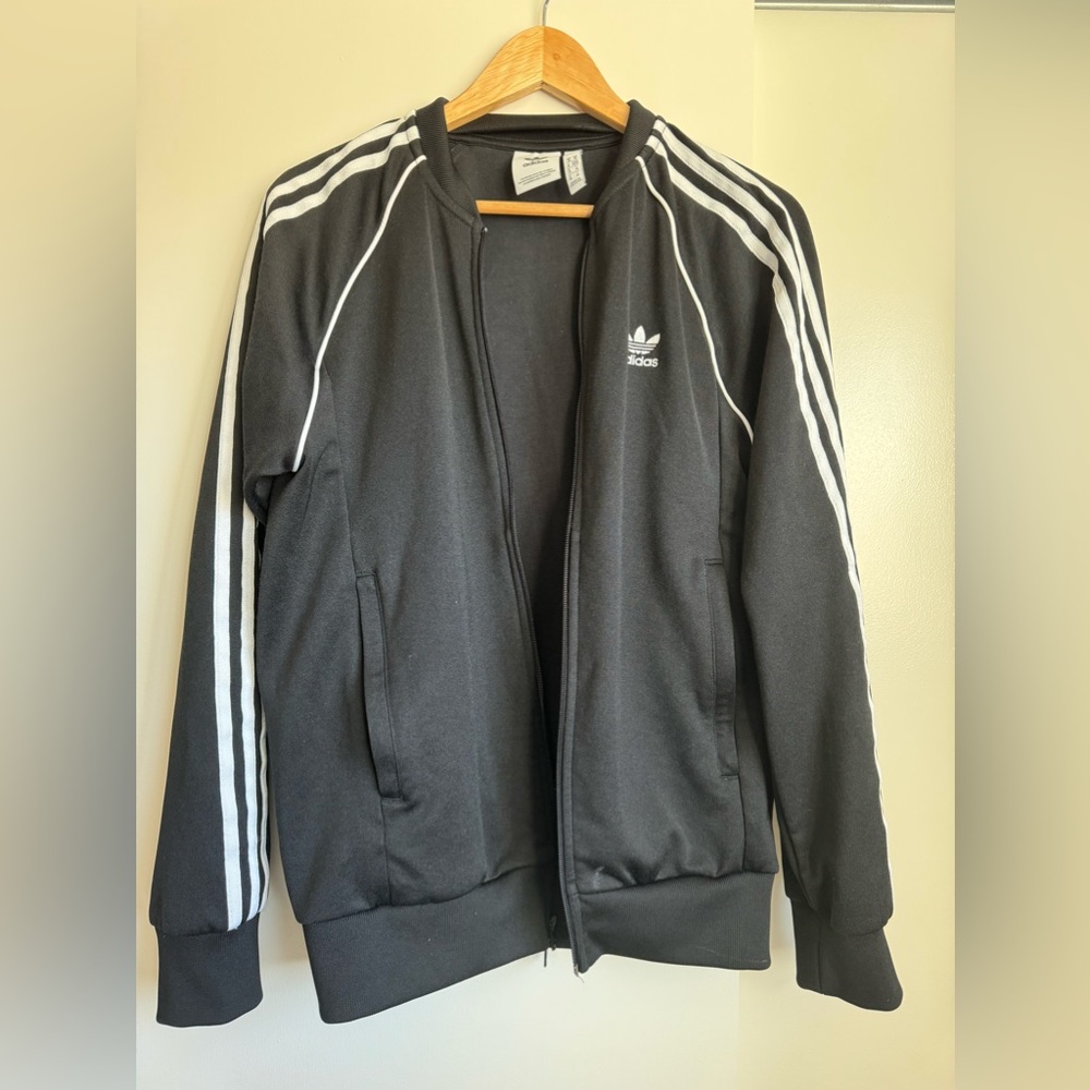 Adidas black three stripe track jacket